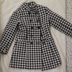 George Girl's Black and White Coat with Houndstooth Pattern